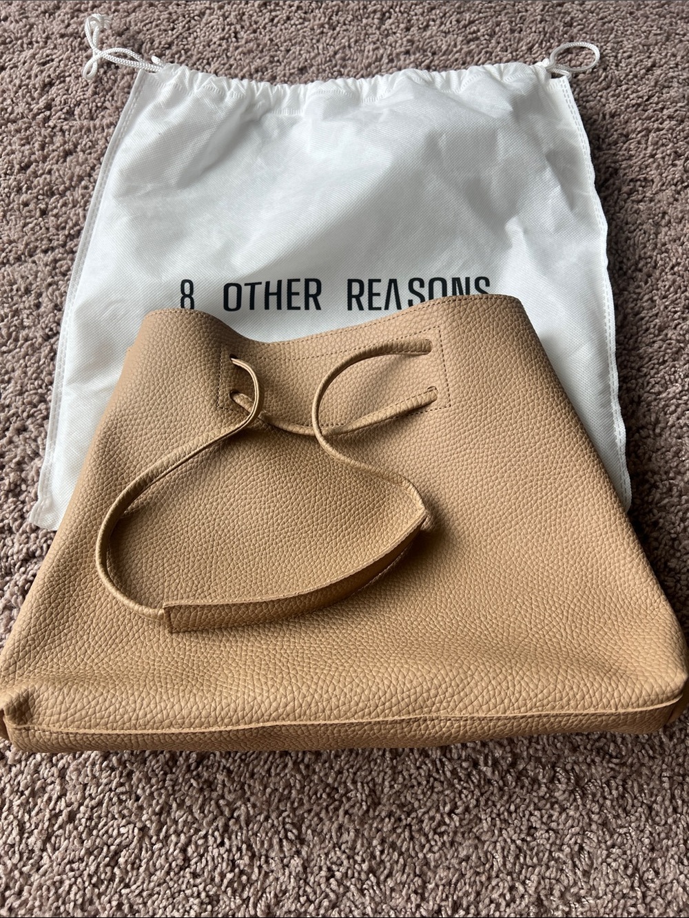 8 Other Reasons Tan Pebbled Vegan Leather Tote New with Dust Bag, minimalist